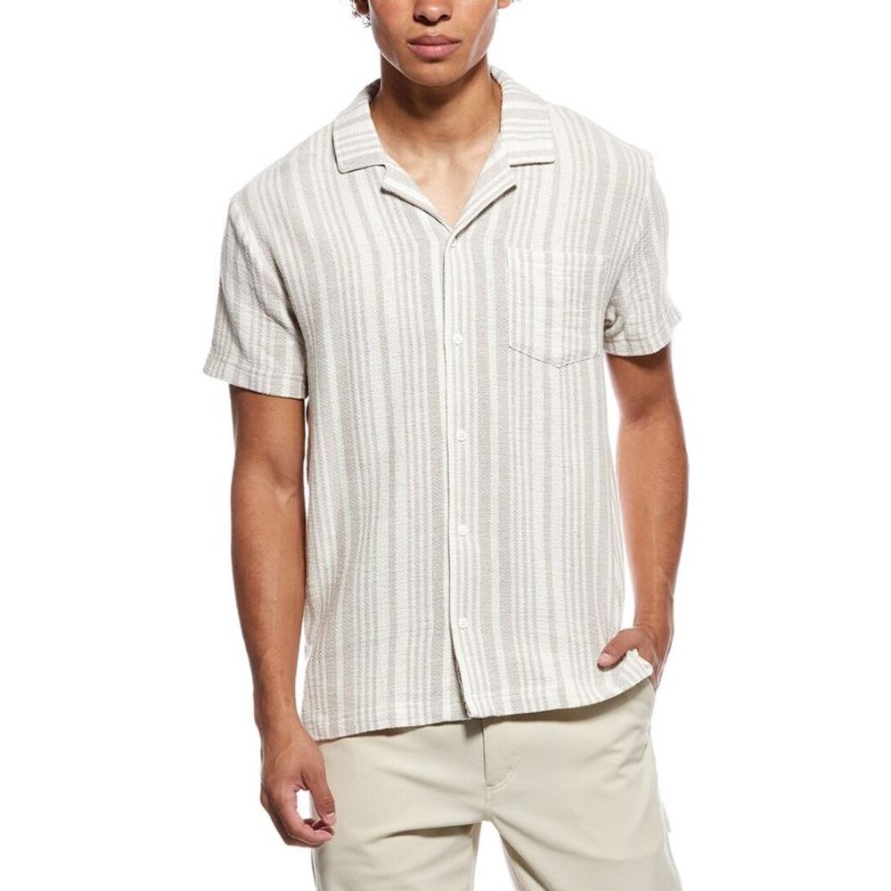 Vintage Summer Mens  Basketweave Shirt, Tan